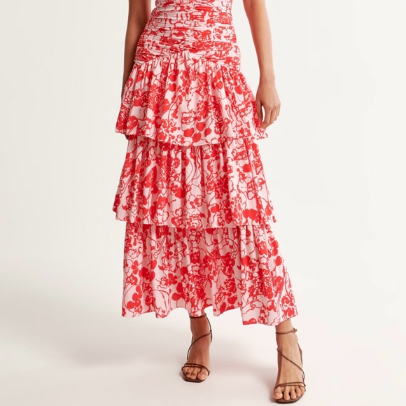 NEW Abercrombie & Fitch Satin Pleated Tiered Maxi Skirt - Picture 1 of 9